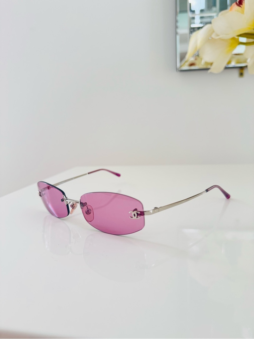 RARE 🍒Vintage Chanel pink  rimless sunglasses. - Picture 6 of 10